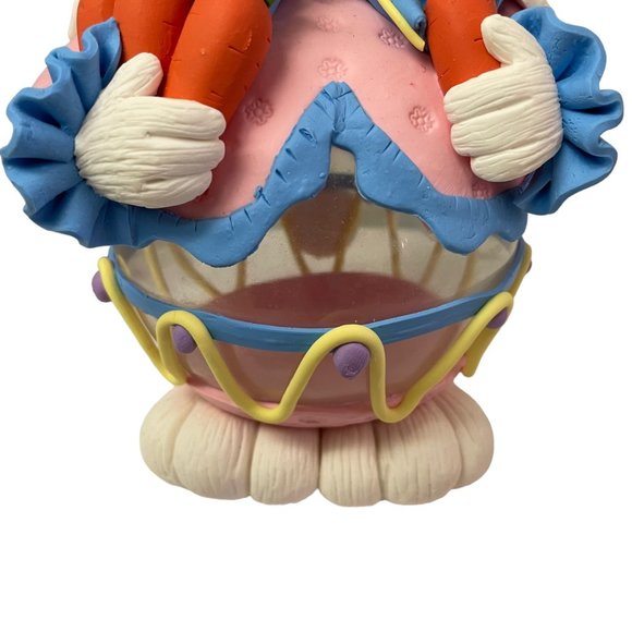 Easter Bunny Rabbit Glass Ball Polymer Clay White Pink Flowers Figure Décor 8" - Picture 5 of 13